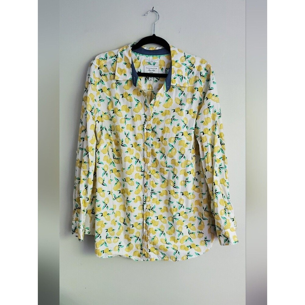 Charter Club lemon print shirt Button Down 100% Cotton Size 16W